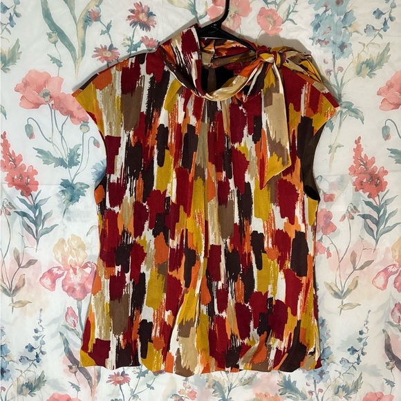 Vintage Sunny Leigh Red and Yellow Graphic Sailor Collar Blouse - Picture 1 of 8